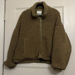 Urban Outfitters Olive Teddy Bomber Jacket